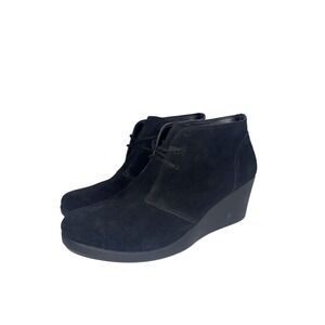 Crocs Leigh Black Suede Comfort Wedge Bootie 203419 Women's Size 8.5